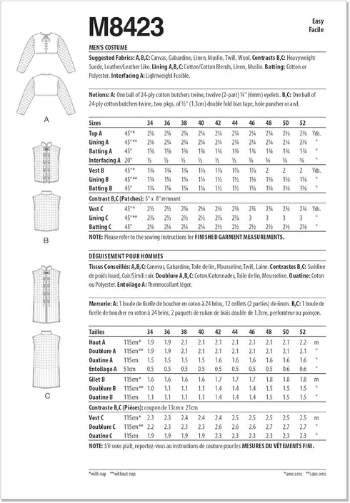 McCall's Men's Fantasy Top and Vests Costume Sewing Pattern Kit, Design Code M8423, Sizes 34-36-38-40-42...