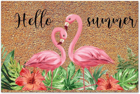 Coconut Door Mat Hello Summer Happy Life Mat Flamingo Indoor Outdoor Entryway Floor Mats Dries Quickly Cursive Backing Plain Easy to Clean Fade Re...