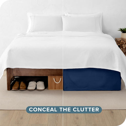 Bare Home Queen Bed Skirt - 15-Inch Tailored Drop Easy Fit - Bed Skirt for Beds - Center & Corner Pleats (Queen, Dark Blue)...