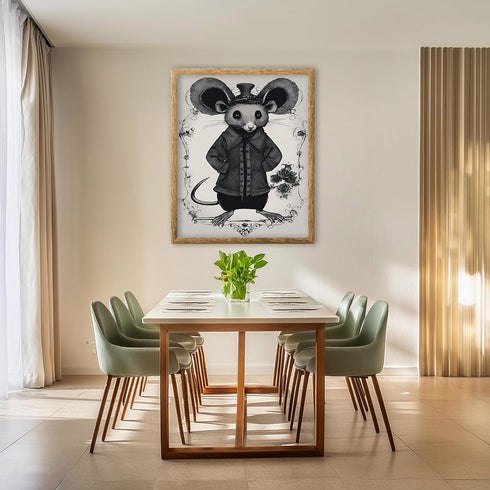 Posterizer 1 pcs- cute mouse in black and white gothic themed art-Gothic Art-Art for Animal Lovers- Living Room Bedroom Decor- unframed wall art...