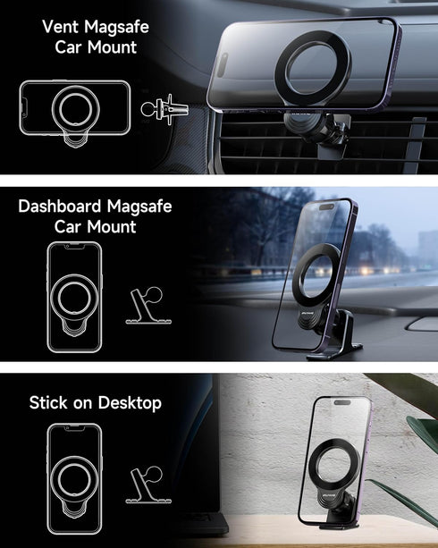 Compatible with Mag-Safe Car Mount,Magnetic Car Phone Mount,2 in 1 Super Stable Dash&Air Vent Car Phone Mount,Mag-Safe Accessories for iPhone 15 P...