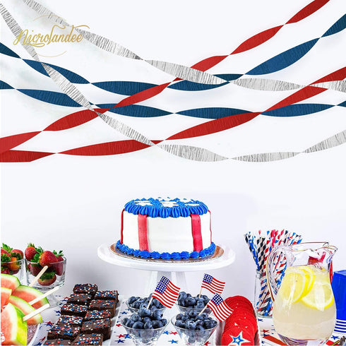 NICROLANDEE Patriotic Decorations - 8 Rolls Red White Blue Crepe Paper Streamers Tassels Streamer Paper for 4th of July Decorations Independence D...