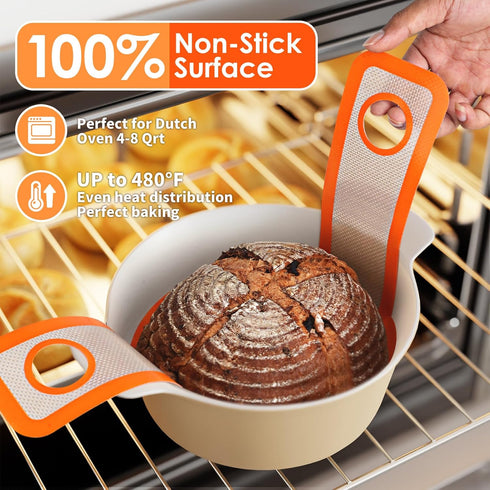 Silicone Bread Sling for Dutch Oven - 2 Pack Baking Mats with Silicone Brush and Storage Band, Non-Stick, Heat-Resistant & Easy to Clean, Reusable...