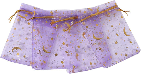J&Rey Home Valentine's Day 100 pcs Moon And Star Design Small Gift Jewelry Organza Decorative Bags With Drawstring For Party (3.5"x4.75", Lavender...