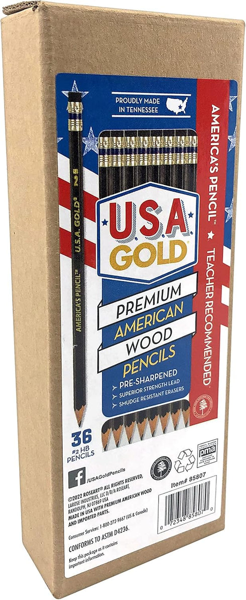 Rose Art U.S.A. Gold Pre-Sharpened American Wood Cased #2 HB Black Pencils, 48 Pack...