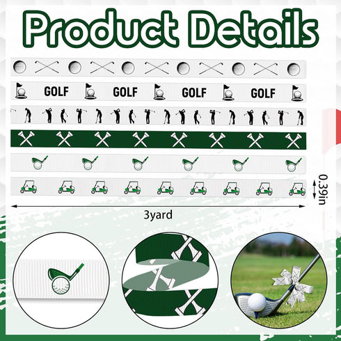 6 Rolls 3/8'' Golf Ball Ribbon Sports Ball Ribbons for Wreath DIY Craft White Green Grosgrain Ribbons for Hair Bows Wrapping Sport Team Golf Theme...