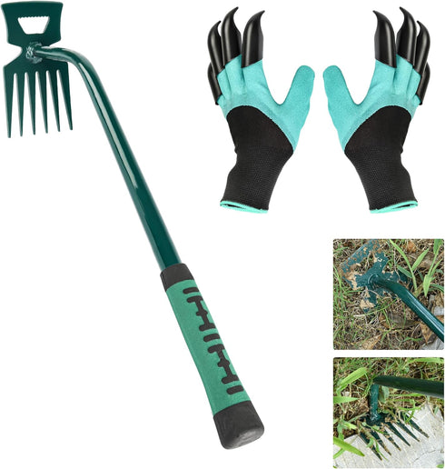 Weeding Artifact Uprooting Weeding Tool Claw Gloves Kit, 6 Teeth Dual Purpose Weed Puller, for Yard Farm Gardening Cultivating Loosening Weeding M...
