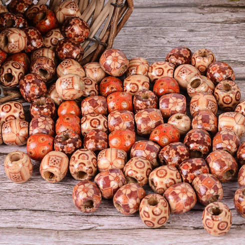 Housweety 100 Mixed Painted Drum Wood Spacer Beads 17x16mm, Round Loose Bulk for Braids, African Beads for Hair, Jewelry Making, Craft DIY, Macram...