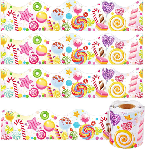 65.6ft Candyland Bulletin Board Border Self Adhesive Scalloped Border Trims Candyland Cutouts Bulletin Board for Candyland Classroom School Door D...