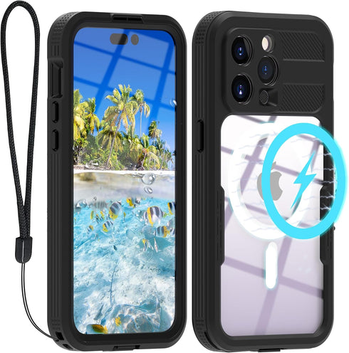 for iPhone 15 Pro Max Waterproof Case,Compatible with Magsafe,Hybrid Rugged Shockproof Full Body Protective,with Lanyard,Clear Lens/Screen Protect...