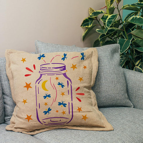 FINGERINSPIRE Jar of Fireflies Painting Stencil 11.8x11.8 inch Hollow Out Jar Bottle Pattern Drawing Stencil Reusable Plastic Star Moon Craft Sten...