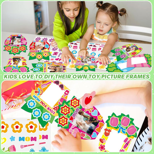 Qyeahkj 32 Sets Mother's Day Picture Frame Craft Kit for Kids DIY Love You Mom Photo Frame Craft Set with Easel Flower Plant Paper Craft Arts with...
