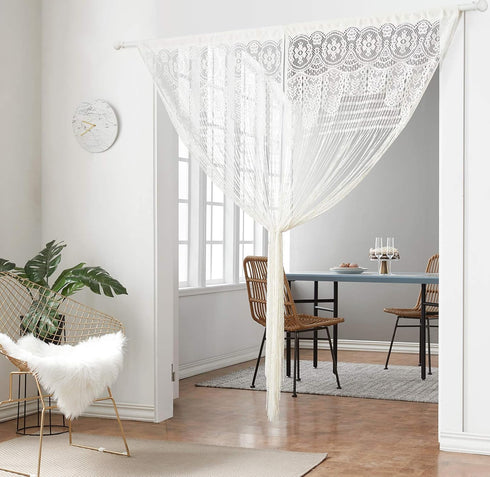 String Door Privacy Lace Curtain Macrame Boho Doorway Window Curtains for Wall Divider Windows Door Covers Decorative Room Separation (35×79in/90×...