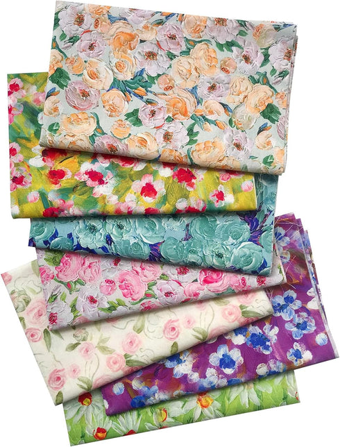 7 Pcs Oil Painting Flower Fat Quarters Fabric Bundles Quilting Fabric Bundle Patchwork for Sewing Quilting and Crafting (18x22 inch)...