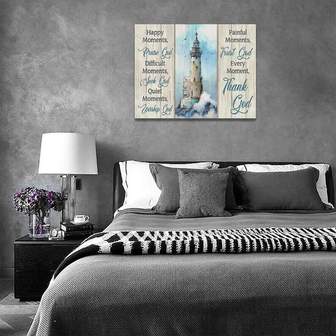 Lighthouse Wall Art Nautical Lighthouse Decor Ocean Coastal Pictures Wall Decor Nautical Bathroom Decor Christian Quotes Religious Canvas Painting...