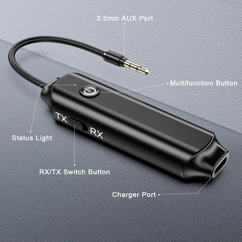 Criacr Aux Bluetooth Car Adapter, Bluetooth 5.0 Receiver Transmitter for Car Home Stereo System and Headphones, Bluetooth Aux Adapter, Portable Wi...