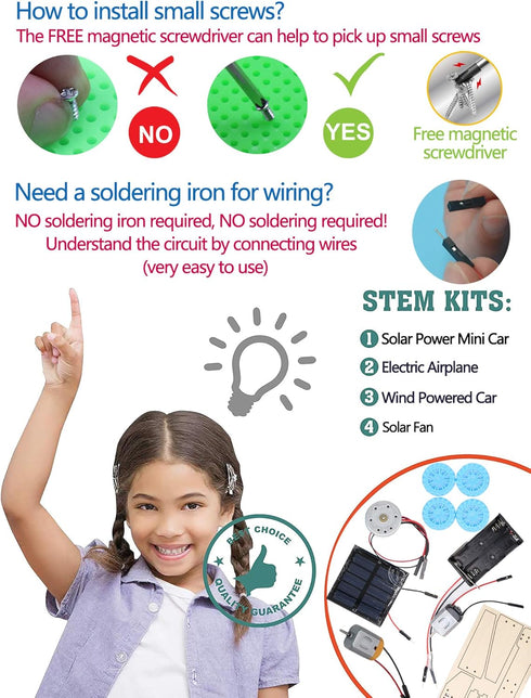 4 in 1 Solar Power & Electric Motor STEM Kits,Science Experiment Projects for Kids Beginners,Electronic Assembly Solar Powered Toy Kit,DIY Educati...