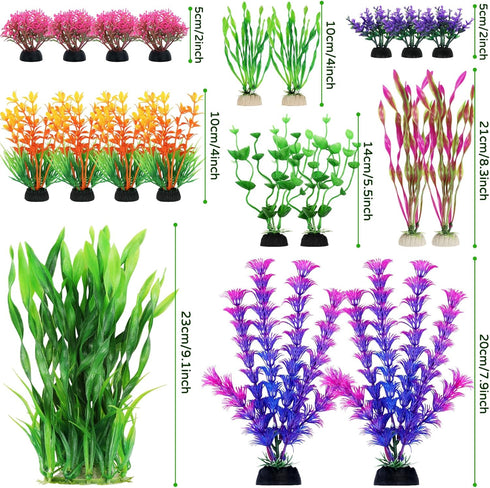 Fish Tank Decorations Plants, 20pcs Aquarium Decorations Plants Plastic, Fish Tank Accessories, Fish Cave and Hideout Ornaments, Aquarium Decor...