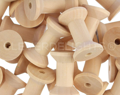 CleverDelights 1 3/4" x 1 1/8" Wood Spools - 25 Pack - Empty Craft Spools...