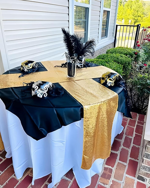 ShinyBeauty Gold Table Runners 2 Packs 12inx108in Sequin Table Runners Gold Glitter Table Runner for Weddings 108 Inches Long Fall Table Runner fo...