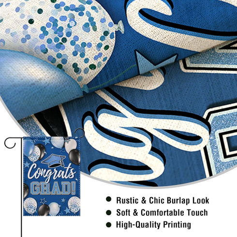 Class of 2024 Congrats Grad Small Decorative Garden Flag, Blue Graduation Cap Balloon Yard Lawn Outside Decor, High School College Burlap Outdoor ...