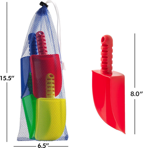 Sandbox Toys and Beach Toy Shovels for Kids - (Pack of 4) 8 Inch Sand Beach Shovel Outdoor Playset, Heavy Duty with Carry Bag for Digging, Plantin...