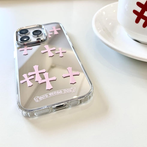 Fits iPhone 15 Pro Max Case Bless Cross Phone Case for iPhone 14 Shockproof Protective Cases Mirror Phone Case (Pink, 13/14)...