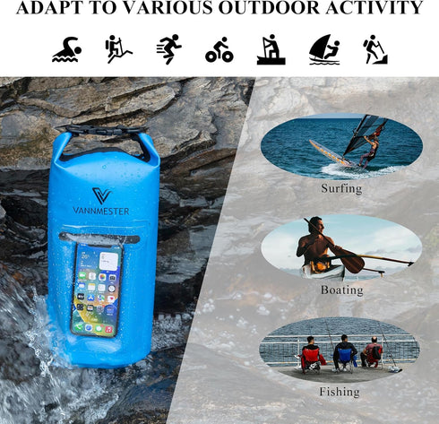Marine Dry Bags,Waterproof Backpack Phone Pouch,Waterproof Bag Roll Top Sack for Kayaking,Beach,Rafting,Hiking,Camping,Fishing Blue 2L...