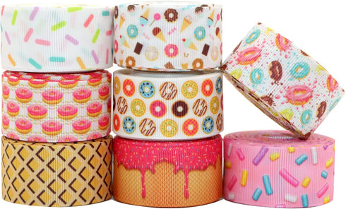 David accessories Donuts Grosgrain Ribbon Tape 1" Wide x 40 Yards Total-8 Rolls 5 Yards for DIY Handmade Hair Bow Headwear Wedding Festival Home P...