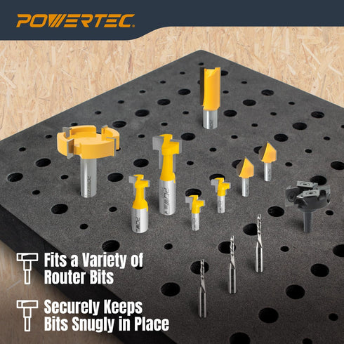 POWERTEC Router Bit Storage Inserts for 110 Bits, 50PCS 1/2" and 60PCS 1/4" Shank Router Bits, Routers Bit Holder, Bits Organizer with High Densit...