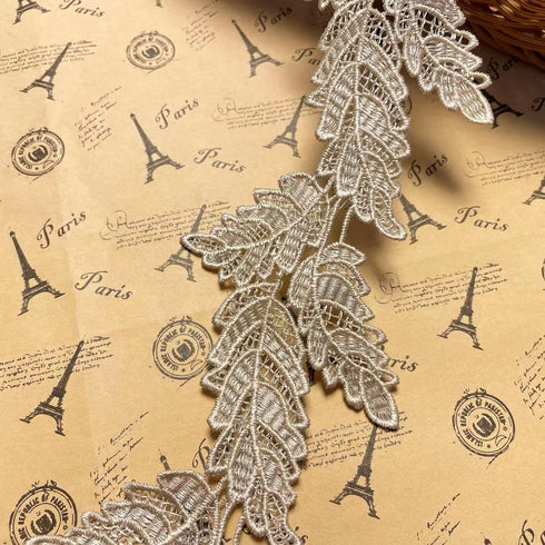 9.5CM Width Europe Leaf Pattern Inelastic Embroidery Lace Trim,Curtain Tablecloth Slipcover Bridal DIY Clothing/Accessories.(2 Yards in one Packag...
