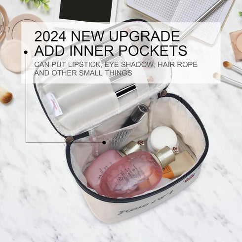 Travel Cosmetic Bag Makeup Wash Bag with Zipper Organizer Portable with Handle Storage Bag with Mirror for Women Gifts (Beige-C)...