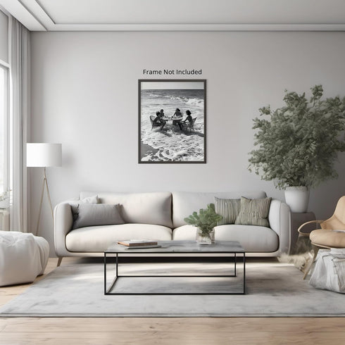 Posterizer 1 pcs-black and white photograph-women relaxing on the beach scene 1-Photography Art-Retro Art-Decor for Home & Office- unframed wall a...