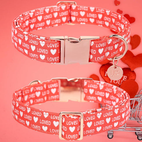 Valentine's Day Dog Collar,Red Heart Dog Collar for Small Medium Large Girl Boy Dogs or Cats, Wedding Dog Collar Match Dog Leash, Pet Collar with ...