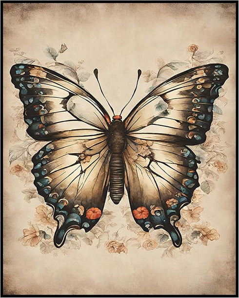 Posterizer 1 pcs- Beautiful butterfly with orange flowers-Art for Animal Lovers-Floral Botanical Art- Gift for Men Women Entrepreneur Teens-Decor ...