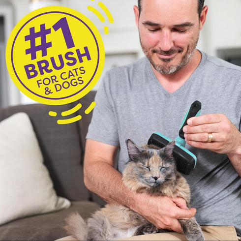Hertzko Dog & Cat Brush, Dog Brush for Shedding, Cat & Dog Grooming, Self Cleaning Slicker Brush for Pets, Grooming Brushes for Long Short Haired ...