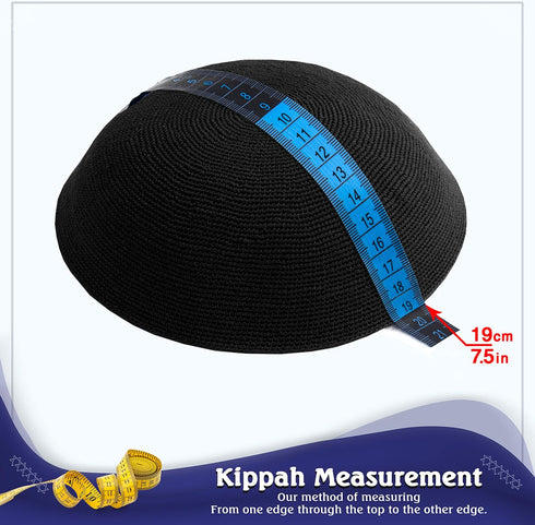 Hand Made 100% Cotton DMC Hand Knitted Kippah Hat from Israel, Hats for Men, Yarmulke Hat, Kippah for Men and Kids (Black, 19cm-7.5inch-Flat)...