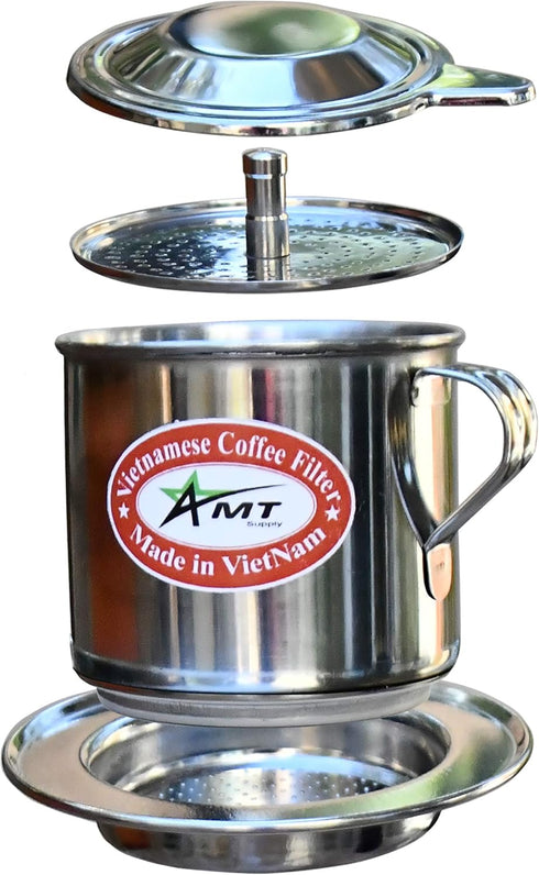 AMT 6.5 OZ Vietnamese Coffee Maker Coffee Filter, 2-3 Servings Phin, Screw Down Coffee Vietnamese Coffee Dripper for Vietnamese Style at Home Offi...