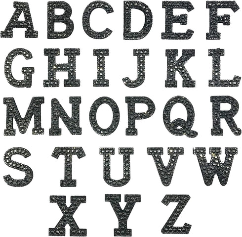 Woohome 26PCS Iron On Patch Rhinestone A-Z Black Pearl Patch Bling Letter Applique Rhinestone Pearl English Letter Sew On Patches Glitter Alphabet...