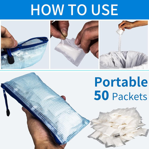 50 Packs Liquid Waste Gelling, Eco Deodorizing Gel Degradable Absorbent Poop Urine Gel for Outdoor Recreation Camping Toilet, Porta Potty Deodoriz...