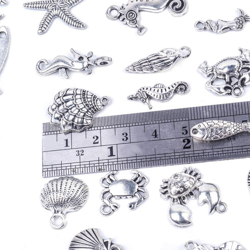 BronaGrand 40 Pieces Mixed Antique Silver DIY Ocean Fish & Sea Creatures Charms Pendants for Making Bracelet and Necklace...