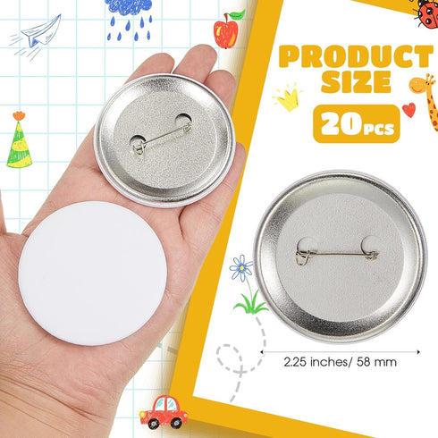 XunYee 20 Pack Blank White Button Pins 2.25 Inch/ 58 mm DIY Craft Button with Pin White Pins Buttons Design Button Making Kit for DIY Crafts Chris...
