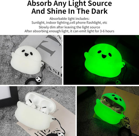 Compatible with Apple AirPods Pro 2nd/1st Generation Charging Case Cover with Cleaner Kit, Luminous 3D Halloween Ghost Funny Anime Soft Silicone P...