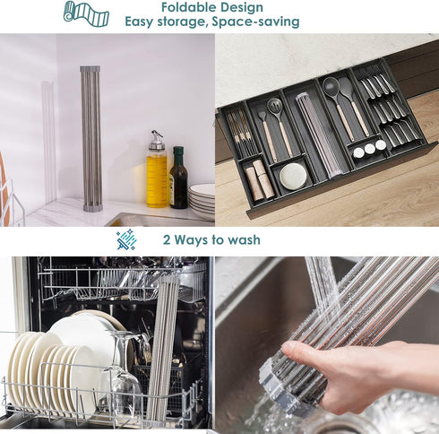 Tomorotec Roll Up Dish Drying Rack, Over The Sink Dish Drying Rack, Portable Stainless Steel Rolling Rack Multipurpose Kitchen Drainer Caddy Organ...