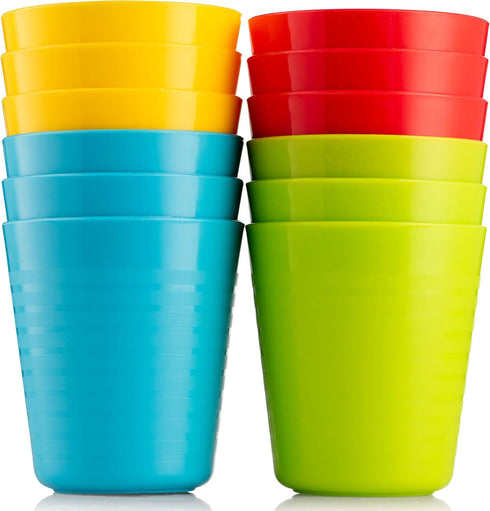 Kids Cups - Set of 12, 8 oz Plastic Cups Reusable - Dishwasher Safe - BPA-Free for Kids & Toddler...