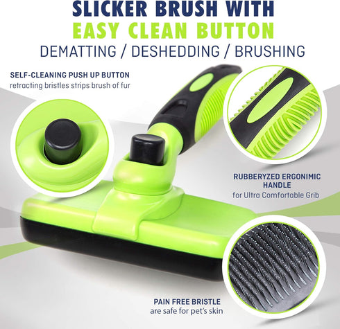 Self Cleaning Slicker Brush- for Dogs, Cats & Pets-One Click Cleaning Function-Gentle & Effective Cat, Pet & Dog Hair Remover-Dog Grooming Accesso...