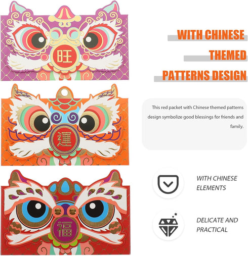 COHEALI Chinese Red Envelopes 12Pcs Traditional Chinese New Year Red Envelopes 2024 Year Dragon Hong Bao Money Pockets...