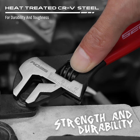 6" Adjustable Wrench Pipe Spanner: Wide Jaw Black Oxide Wrench With Cushion Grip, Laser Marked Metric & SAE Scales, CR-V Steel, for Professionals...