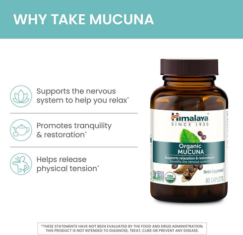 Himalaya Organic Mucuna/Pruriens Herbal Supplement, Supports Relaxation, Tension Relief, Brain Function, Non-GMO, USDA Organic, Vegan, Gluten Free...