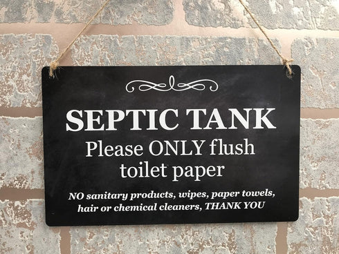 Septic Tank Hanging Sign ¦ Printed contemporary design onto rigid, robust backing ¦ Bathroom Signs for Septic Tank ¦ WC Signage ¦ Polite Toilet No...